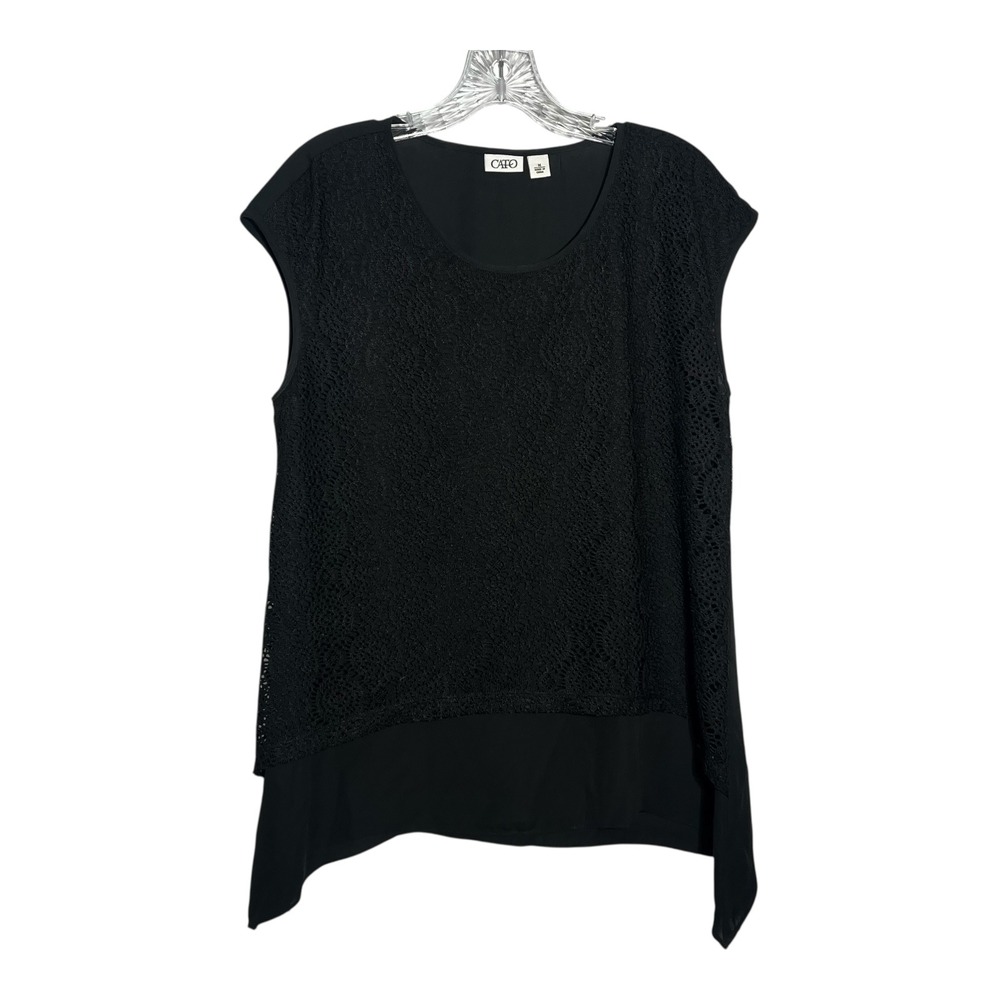 Cato Black Lace Overlay‎ Sleeveless Asymmetric Hem Tunic Top - Size M